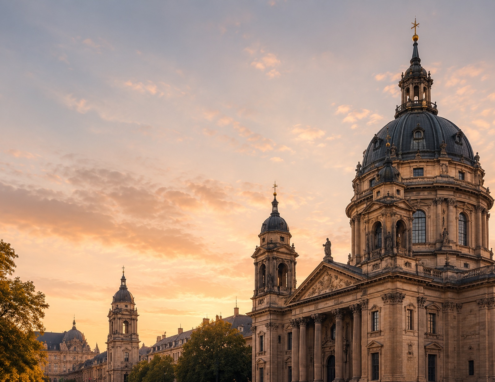 European cathedral at sunset