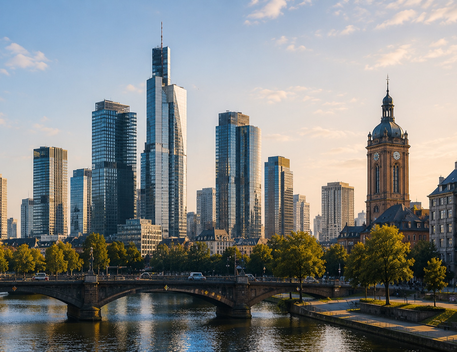 European city skyline by the river