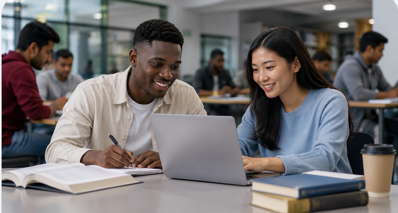 Students studying together with a laptop